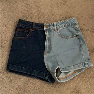 2 tone denim shorts